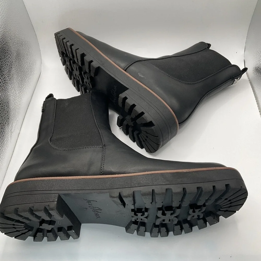 Sam Edelman Black Leather Chelsea Boots Pull Tab Comfort Lugsoles W Size 9.5 - Picture 4 of 11